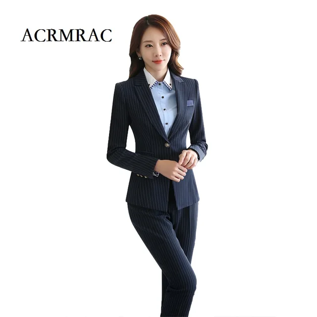 acrmrac women suits long sleeves stripe womens business suits pants women suits pant