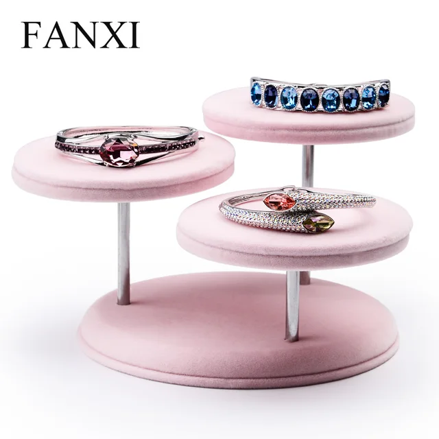 Fanxi Pink Ice Velvet Watch Bangle Bracelet Display Holder Jewelry Fanxi Pink Ice Velvet Watch Bangle Bracelet Display Holder Jewelry Stand Round Table Design