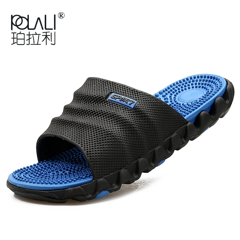 Г., новые летние крутые водонепроницаемые вьетнамки для мужчин, высококачественные мягкие массажные пляжные шлепанцы модная мужская повседневная обувь - Цвет: Синий