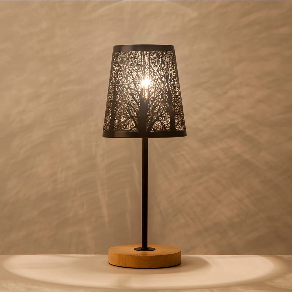  Retro Wrought Iron Lamp Shade And Wood lampholder Table Lamp Eye Protection Desk Light For Bedside 