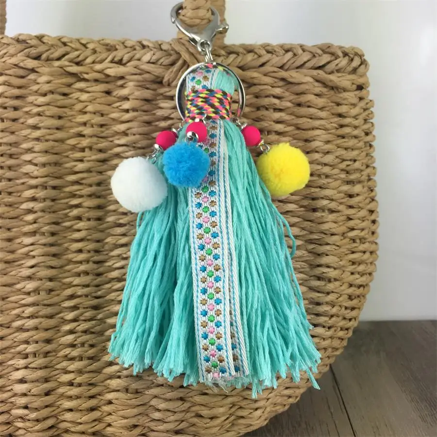 Handmade Tassel Multicolor Pompom Bohemian Bag Pendant Long Key chain