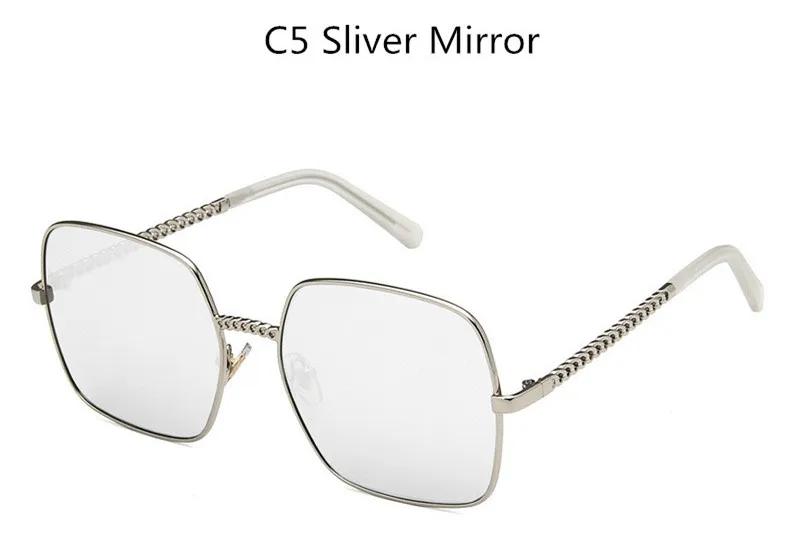 Шикарные женские солнцезащитные очки без оправа с цепочкой,, роскошный бренд, сплав, Черные Квадратные Солнцезащитные очки, Женские винтажные сексуальные солнцезащитные очки - Цвет оправы: C5 Sliver Mirror