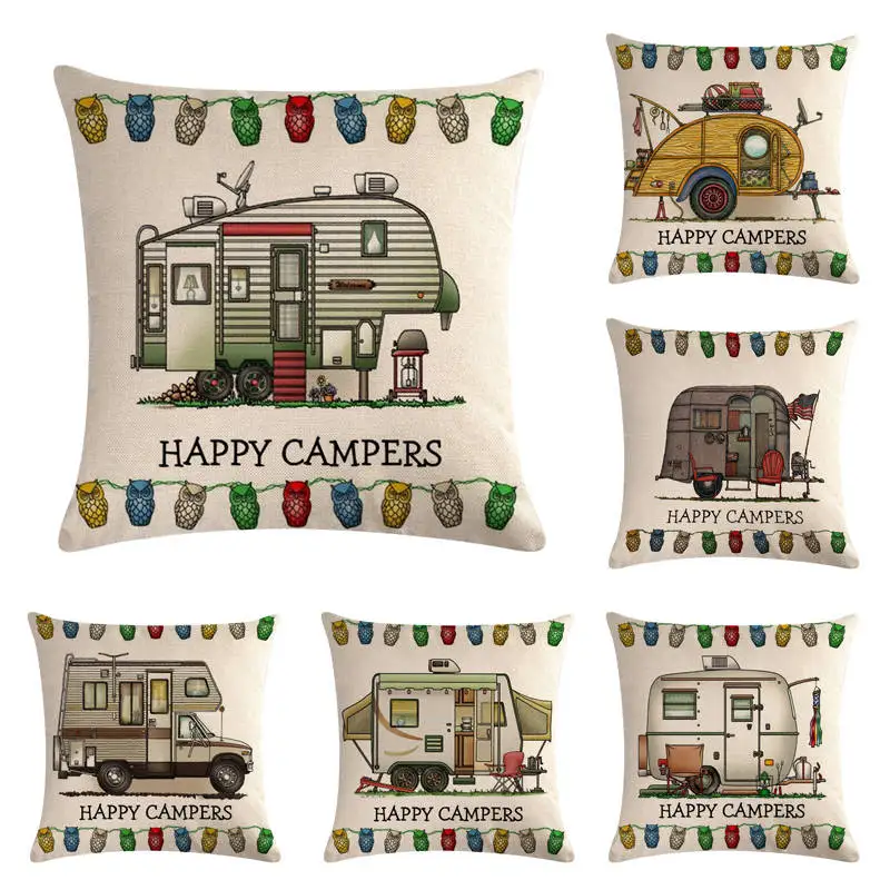 45cm*45cm Cute Camper Big RV motorhome design linen/cotton throw pillow