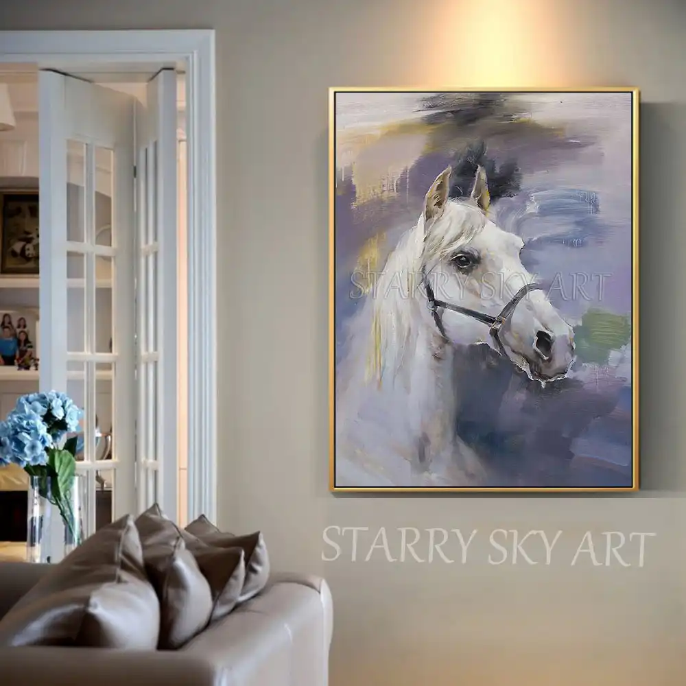 Peinture à l'huile de cheval blanc de haute qualité | Peinture à l'huile de
