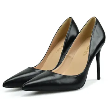 

ElisabetTang Brand Shoes Women Classic Shallow Pumps Thin high Stiletto Heels Solid Black Office Ladies Dress Shoes Plus Size 46