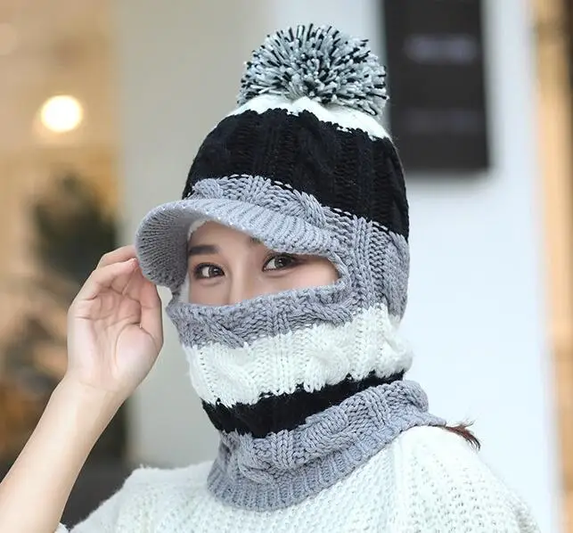 Balaclava Women's Knitted Hat Scarf Caps Neck Warmer Winter Hats For