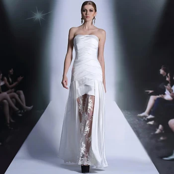 

Fashion Strapless Splicing Evening Dress Off The Shoulder Appliques Pleated Special Design Mermaid Prom Gown for Wedding Party