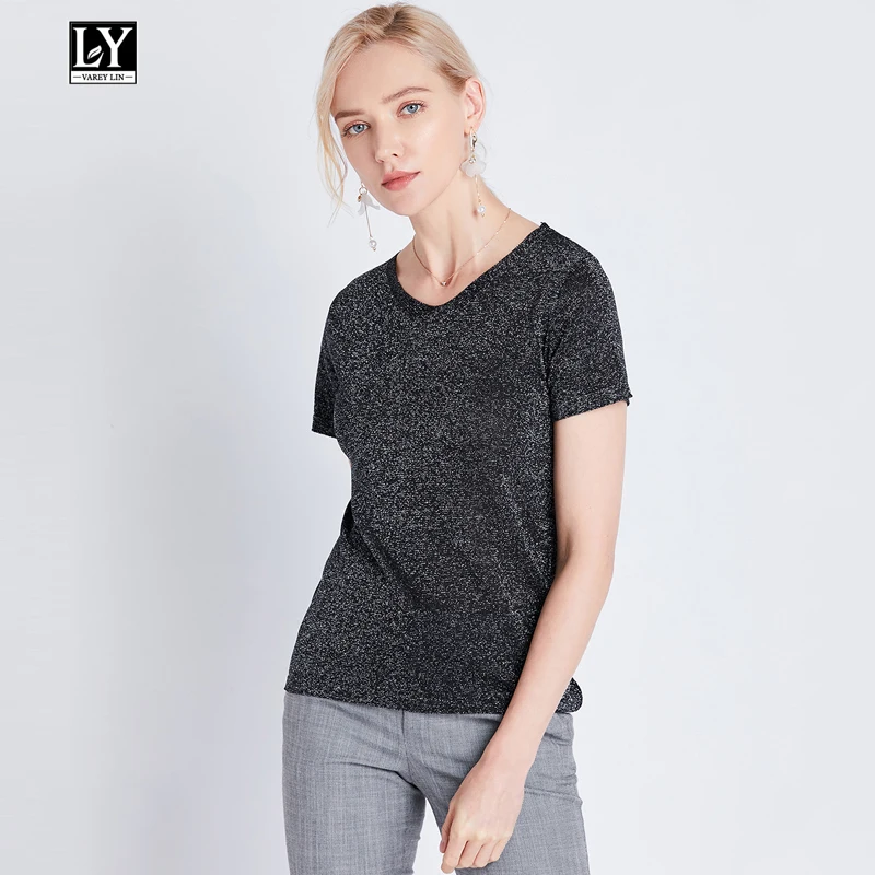 

Ly Varey Lin 2019 New Summer Women Top V Neck Short Sleeve T-shirt Slim Female Casual Fashion tops