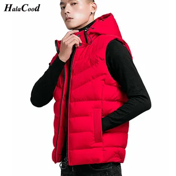 

HALACOOD Brand Plus Size M-4XL Casual Fashion Men Vest Men Slim Fit 2018 Waistcoat Hooded Winter Warm Windbreak Black Men Vest