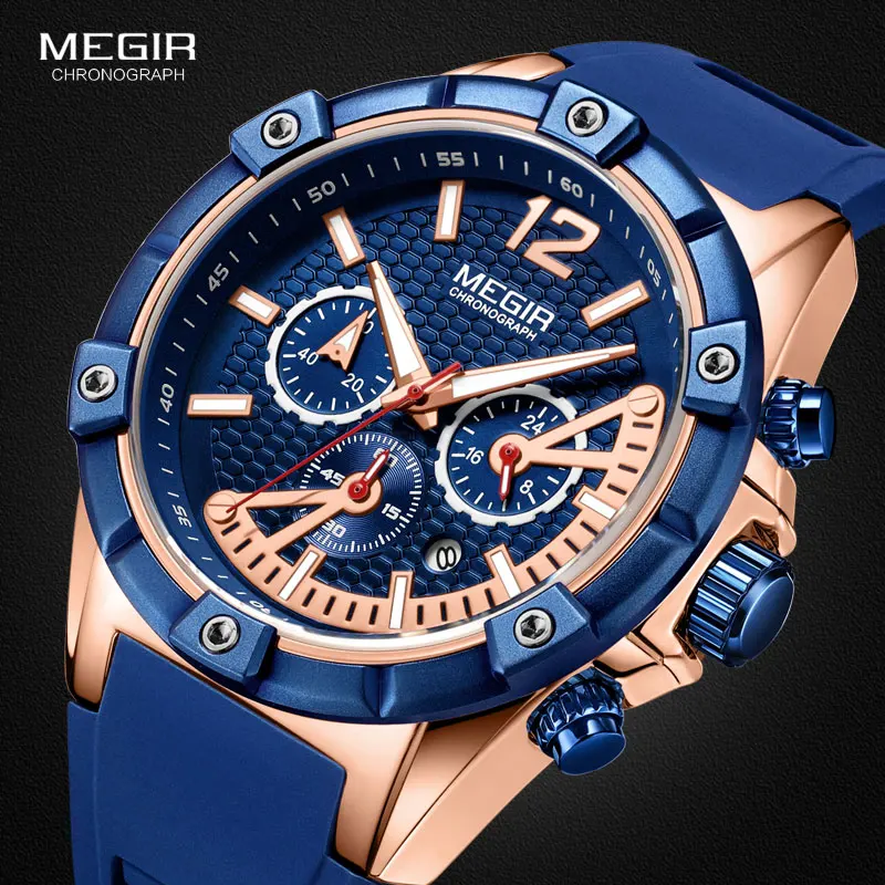 Online MEGIR männer Sport Chronograph Quarz Handgelenk Uhren Armee Silikon Wasserdichte Stoppuhr Relojios Masculinos Mann ClockMN2083 2N0