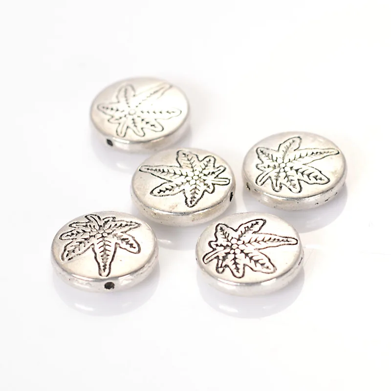 

Miasol 30 Pcs 12x3mm Coin Shape Antique Silver Color Flat Round Leaf Charms Spacer Antique Design Beads For Diy Jewelry Making
