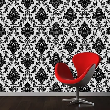 

Classic black Damascus European study room living room wallpaper printing bedroom bedside wallpaper