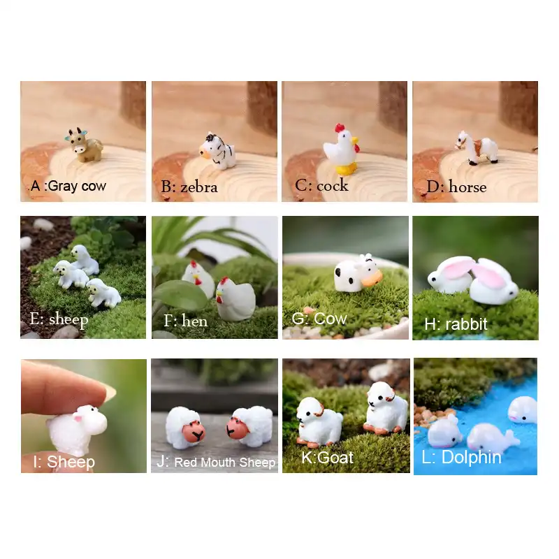 5 pcs Mini Animais Dos Desenhos Animados Terrários Figurinhas Vaca Zebra Galinha Galo Ovelha Cavalo Coelho ovelhas Jardim de Fadas Miniaturas