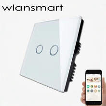 Wlansmart, дистанционного настенный 2 gang переключатель Великобритании Стандартный закаленное Кристалл Стекло Панель rf433 контролируется Broadlink Умный дом