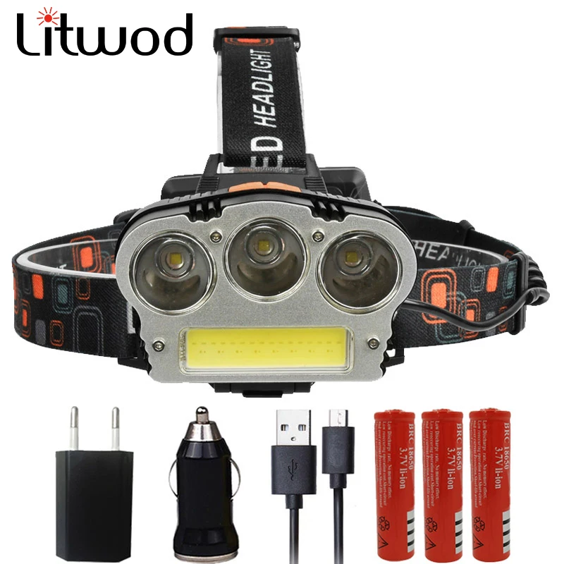 

Litwod z25T 2511 LED Headlamp 12000 Lumen Chips 3* T6 / COB Head Lamp Flashlight 7 Modes Led Headlight For Camping light