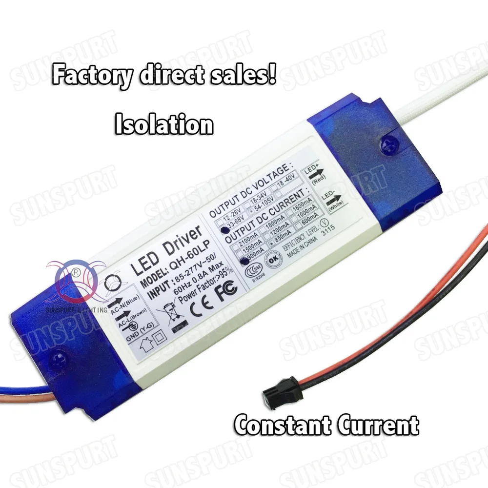 2 шт. изоляции светодиодный драйвер 60 Вт AC85-277V светодиодный драйвер 12-20x3 900mA DC33-68V highpf ledpowersupply для прожектора бесплатная доставка