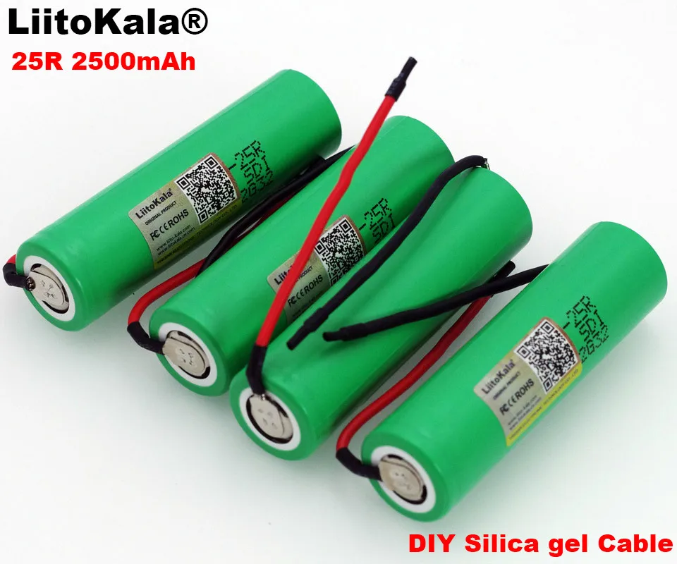 4 шт. Liitokala 18650 2500 mAh аккумулятор 3,6 V INR18650-25R 20A разрядка+ DIY Силикагель кабель