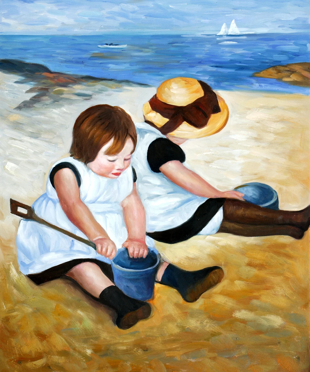 Famous oil painting arts Mary Cassatt Children Playing on the Beach for