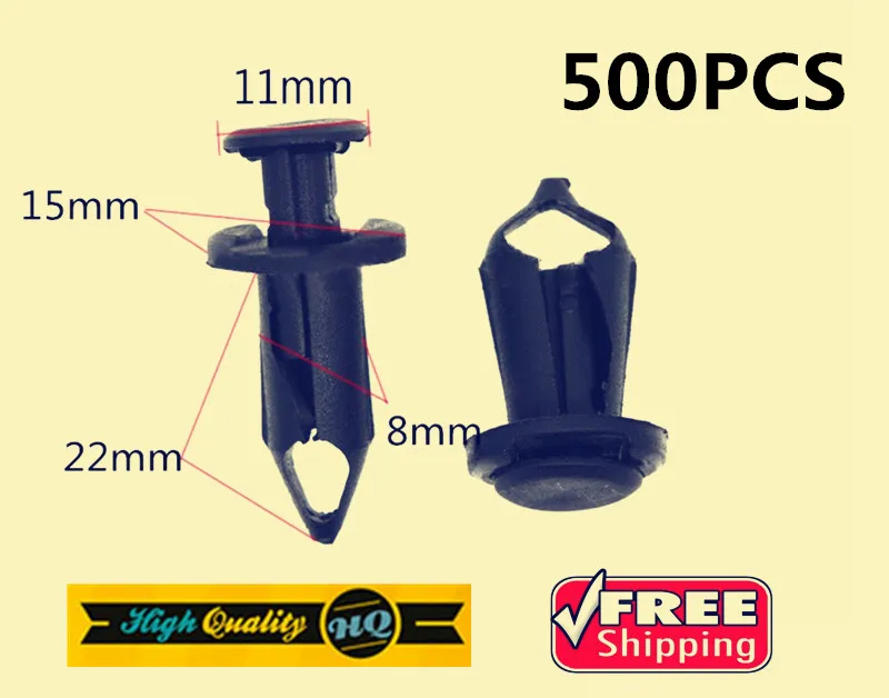 500x 8mm Hole Plastic Rivets Fastener Push Retainer Clips Black Car