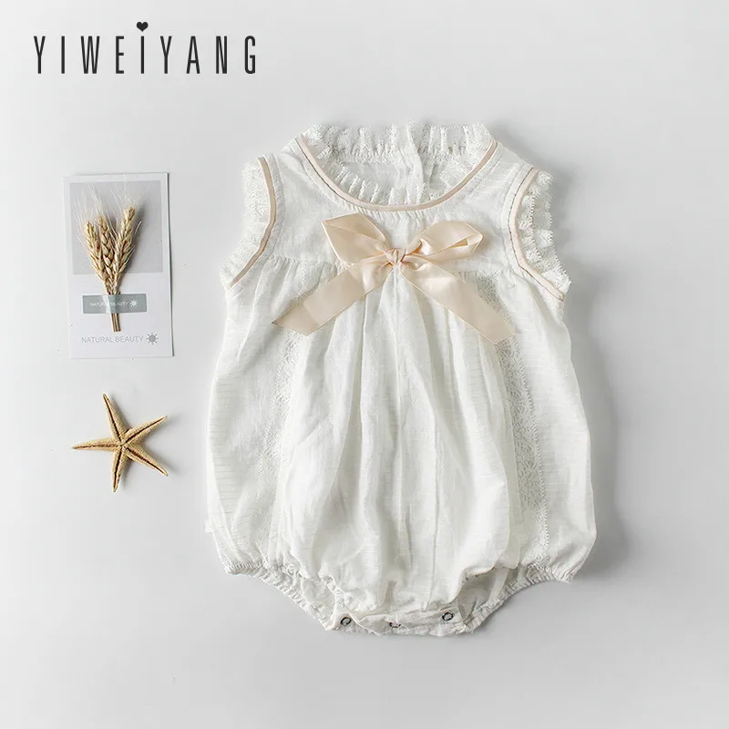 

19 Summer New Girl Baby Butterfly Knot Triangular Romper Baby Cotton Sleeveless Jumpsuit Crawl Suit New Born Baby Girl Clothes