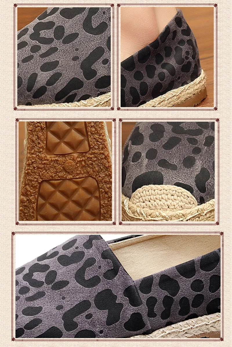 D Knight Leopard Grain Flat Shoes Women Hemp Fisherman Espadrilles Loafers Casual Round Toe Women Flat Shoes Size Big Size 35-40 (30)