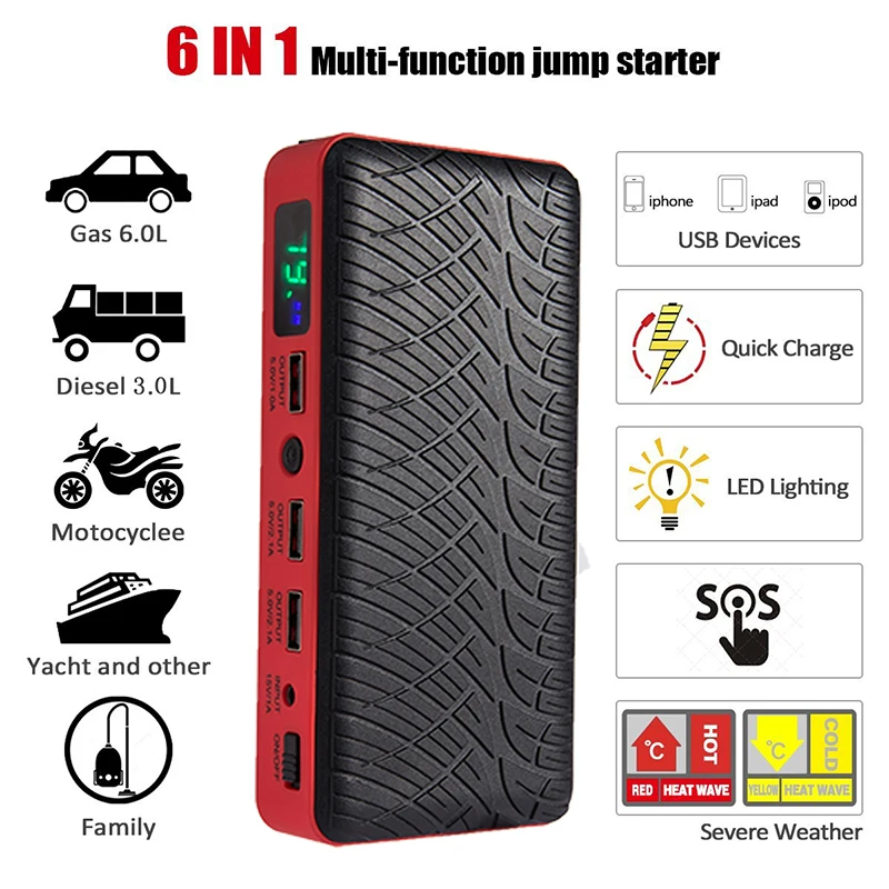 JKCOVER 26000mAh 600A Car Jump Starter Booster Starting Device Car Charger Multi-function Starter Jumper Emergency Car Battery