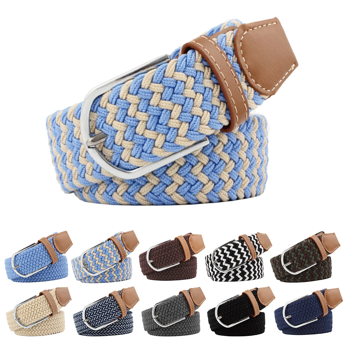 New Design Elastic Fabric Braided Belts for Male & Female Candy Colors