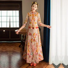 Silvery white Red Dragon gown 2018 show clothing bride dress female chinese style verse by verse marriage Traditional dress