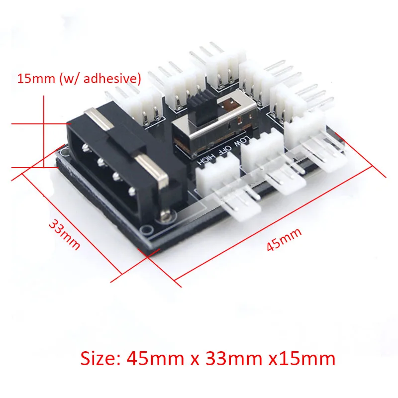 8 Ports 3pin TX3 CPU Cooler / Case  Cooling Fan Power Cable Hub Splitter Adapter w/ 12V/7V Switch,Power Molex 4pin or SATA 15pin
