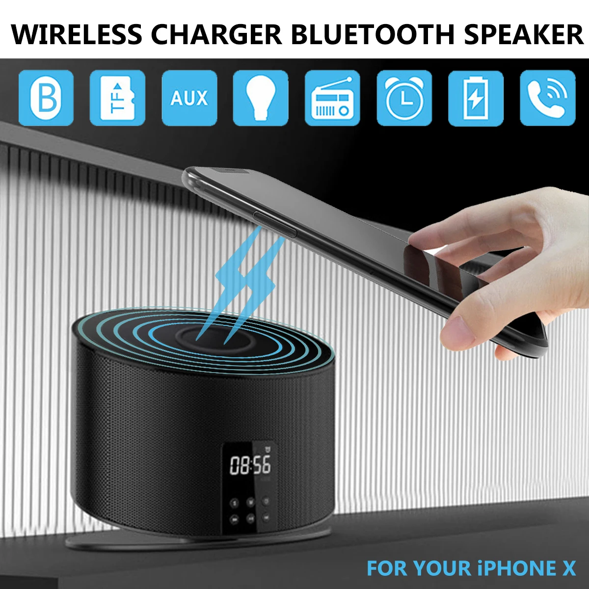 

LED Display QI Wireless Charger Bluetooth Speaker Alarm Clock FM Radio TF/AUX For iphoneX XS MAX XR X 8 8P 8 Plus for Samsung