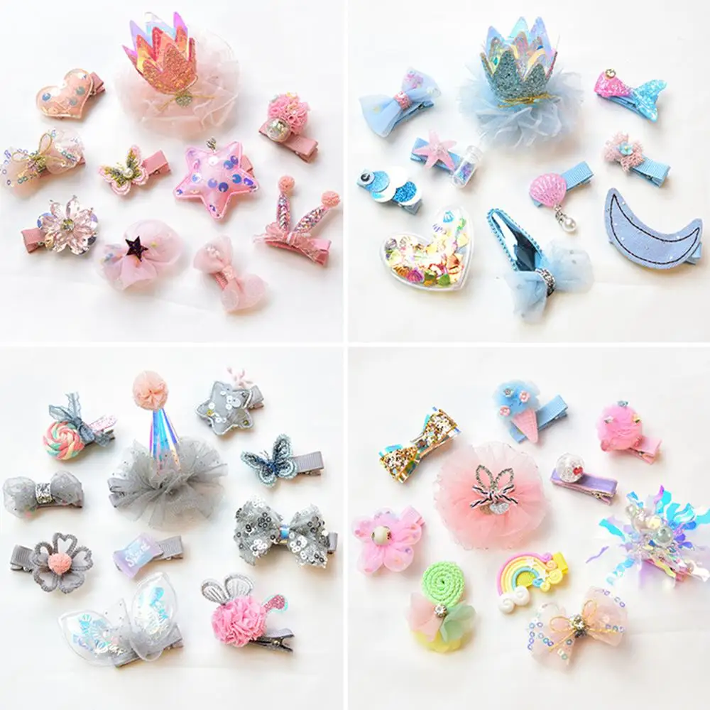 M MISM 10Pcs/Box Children Cute Hair Accessories Set Baby Bow Crown Flower Pink Hairpin Barrettes Girls Clip Hair Headdress Gift