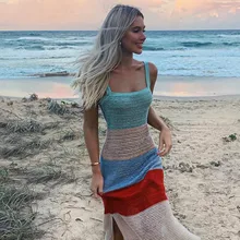 дешево! Красочные Slash Шеи Instagram Мода Платье Hipster Одежда Vogue Женщины С Плеча Слинг Платья Партии 2