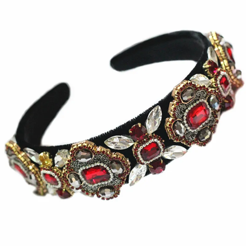 

Limited Edition Baroque Crown Full Rhinestone Handmade Hair Bands Crystal Velvet Wide Headband Wedding Hair Accessories Jewelry