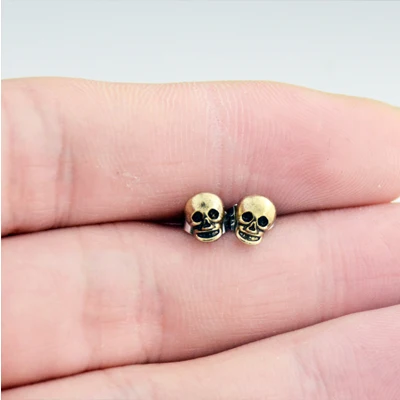 1 пара золотые серебряные маленькие серьги-гвоздики с черепом для женщин - Окраска металла: gold
