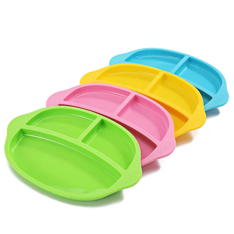 Silicone Baby Dining Divided Plate with Spoon Fork Lunch Tableware Kitchen Fruit Dishes Children Thick Bowl Utensils | Мать и ребенок