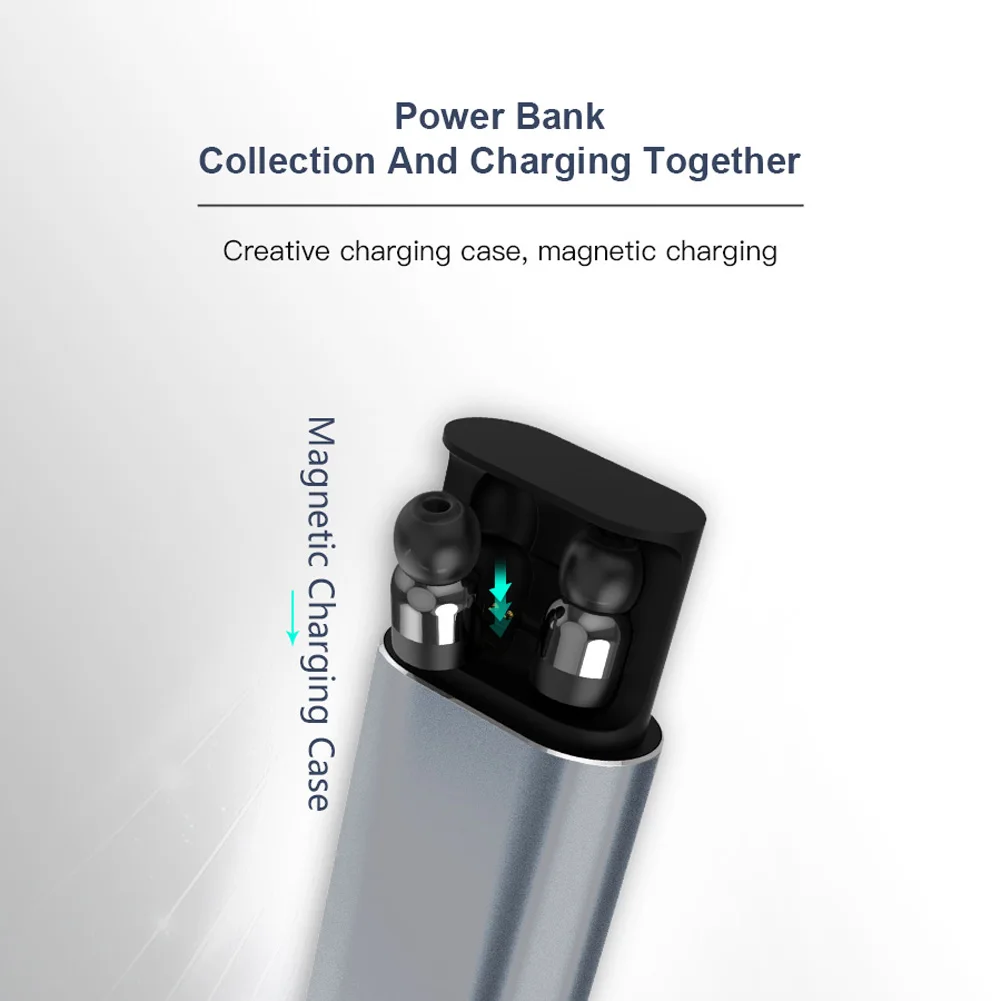 

Wireless Bluetooth In-ear Stereo Music Headsets Waterproof Invisible Earbuds with Mic Charge Box LCC77