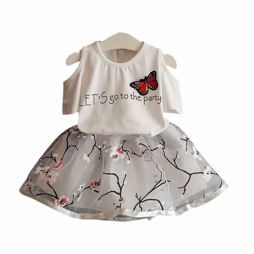 

ARLONEET 2018 Girl Set Butterfly Shirt Top Flowers Skirt Set Clothing Summer Baby Clothing Girl 3 to 7 years Drop Shipping 30S46