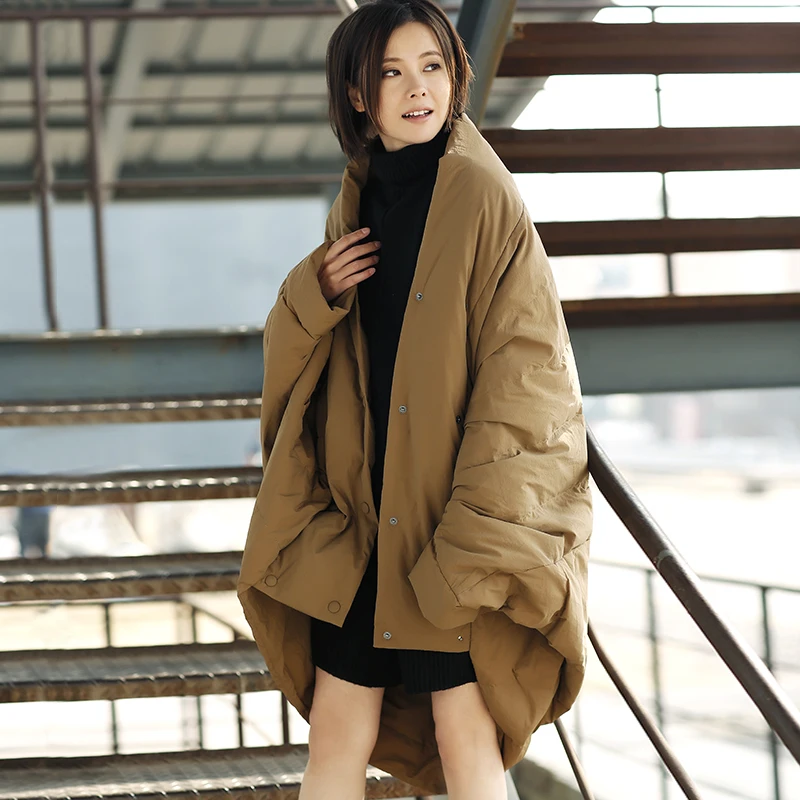 

Y8102 big code cocoon cloak, V collar, double breasted, warm down jacket, female 18, autumn and winter.