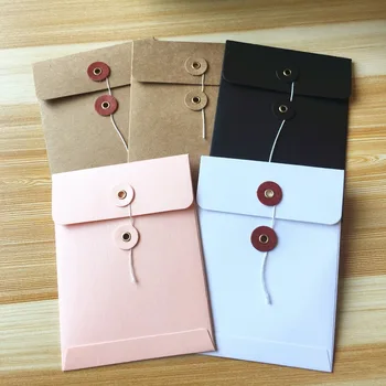 

30Pcs/Lot Kraft Blank Envelope Shape Paper Bags Various Color Jewelry Display Packaging Bag With Clear+30Pcs Hemp Strings Retro