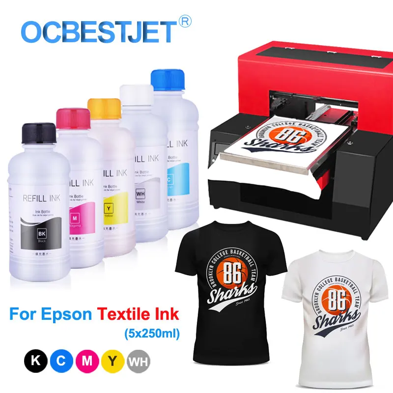 5x250ml Textile Ink Bottle For Epson P50 L800 L805 L1800 R1900 R2000 R3000 DTG Ink For Textile Print Textile Ink For Dtg Printer|Ink Refill Kits| - AliExpress