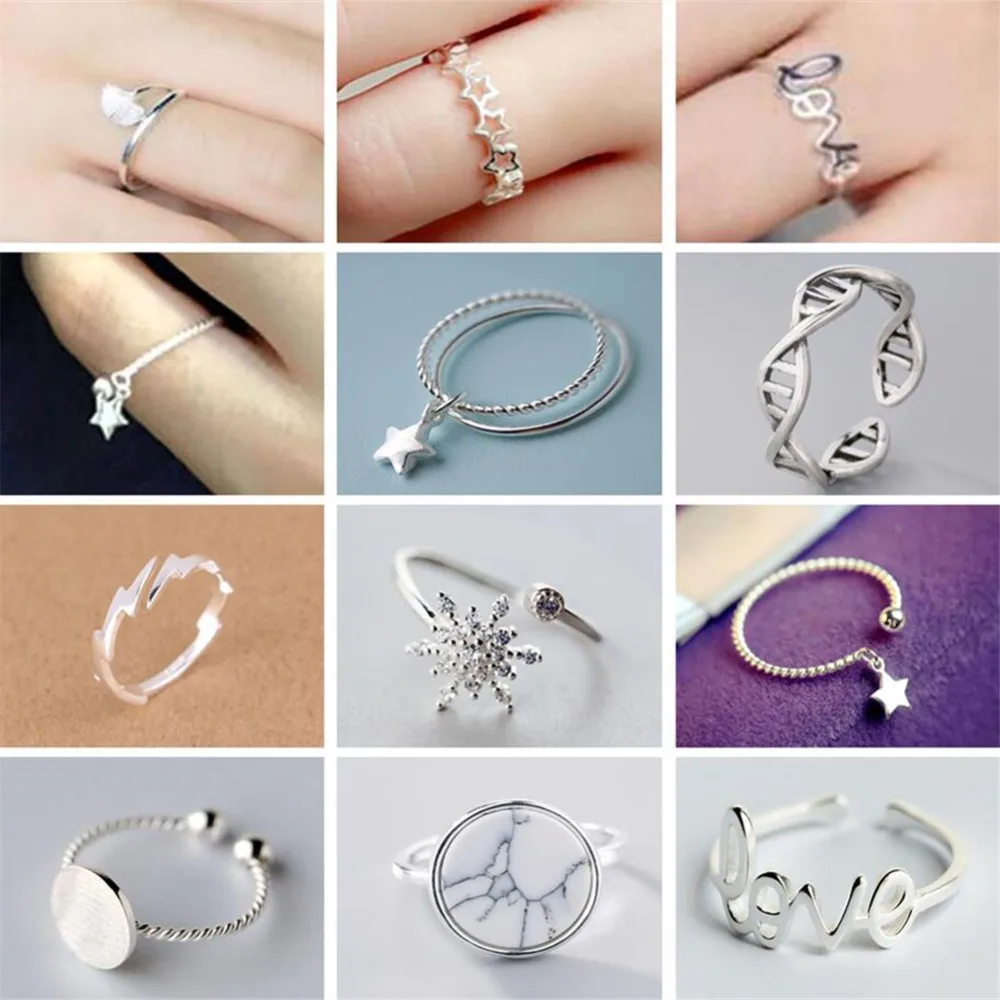 

QIAMNI Trendy Star Love DNA Round Arrow Finger Ring Birthday Gift Snowflake Cat Fish Tail Dog Paw Open Ring Christmas Jewelry