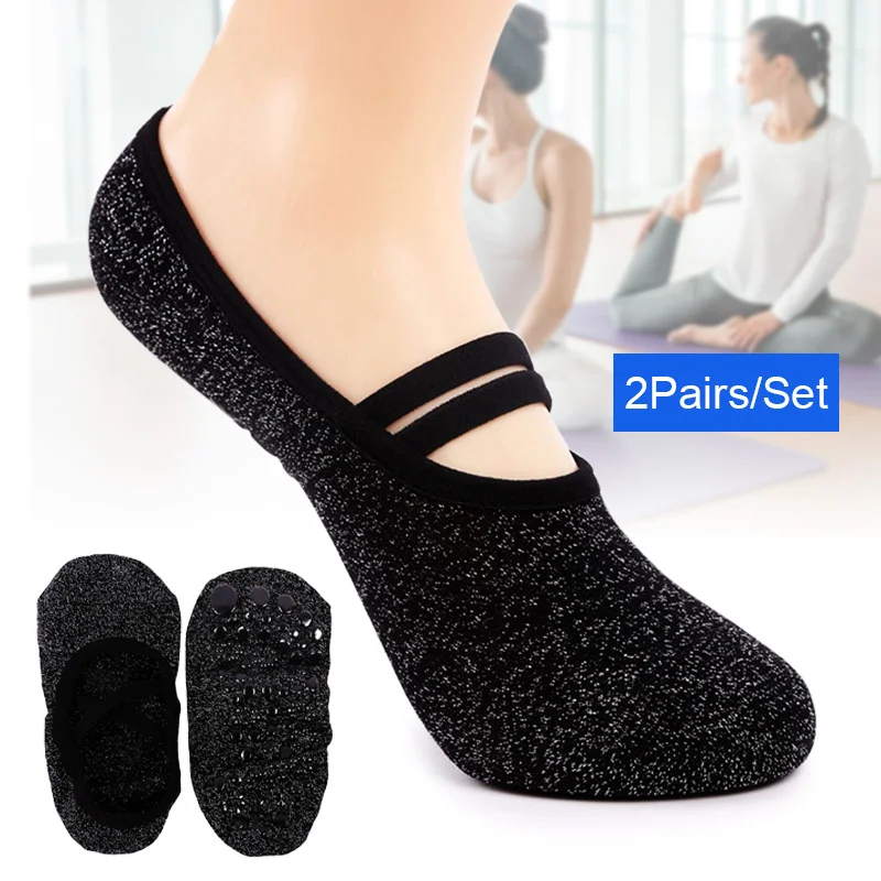 

2pair Women Ballet Socks Non-slip Straps Breathable Thin Yoga Socks for Workout FI-19ING