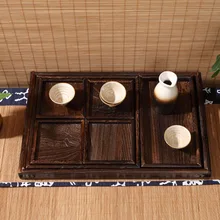 Paulownia Wood Japanese Antique Serving Tray with Lacquer 7 Pieces for Tea, Coffee, and Breakfast Other Food Items