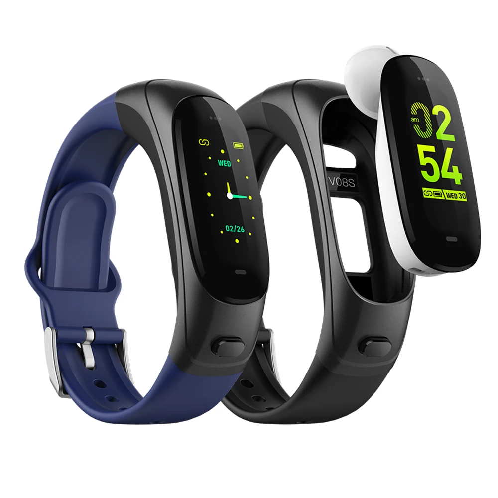 

V80S Smart Watch Bracelet Wristband with Bluetooth Headset Blood Pressure Heart Rate Monitor Fitness Tracker Earphone With Mic