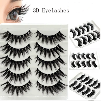 

HBZGTLAD 5 Pairs Faux 3D Eyelashes Thick Long Volume Eyelash Hand Made Fiber False Eye Lashes Makeup Natural Crisscross Eyelashe