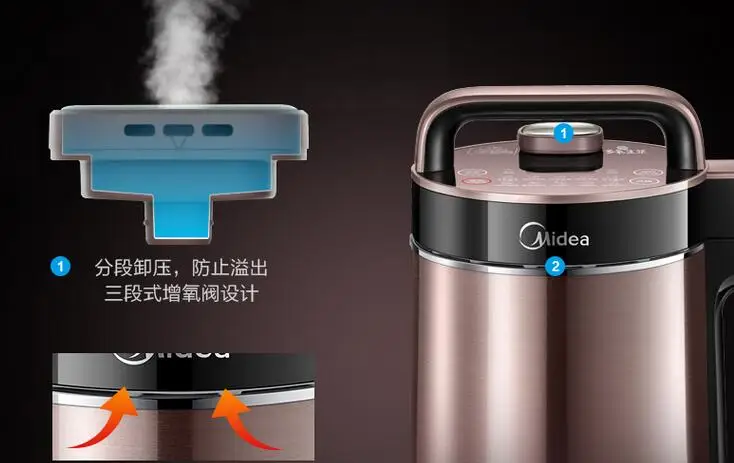 Midea Home Full Automatic Soy Milk Maker DJ13B-HKCZ2 Grinder Reservation&Temperature Setting 1.3L Filter Free Soybean Machine