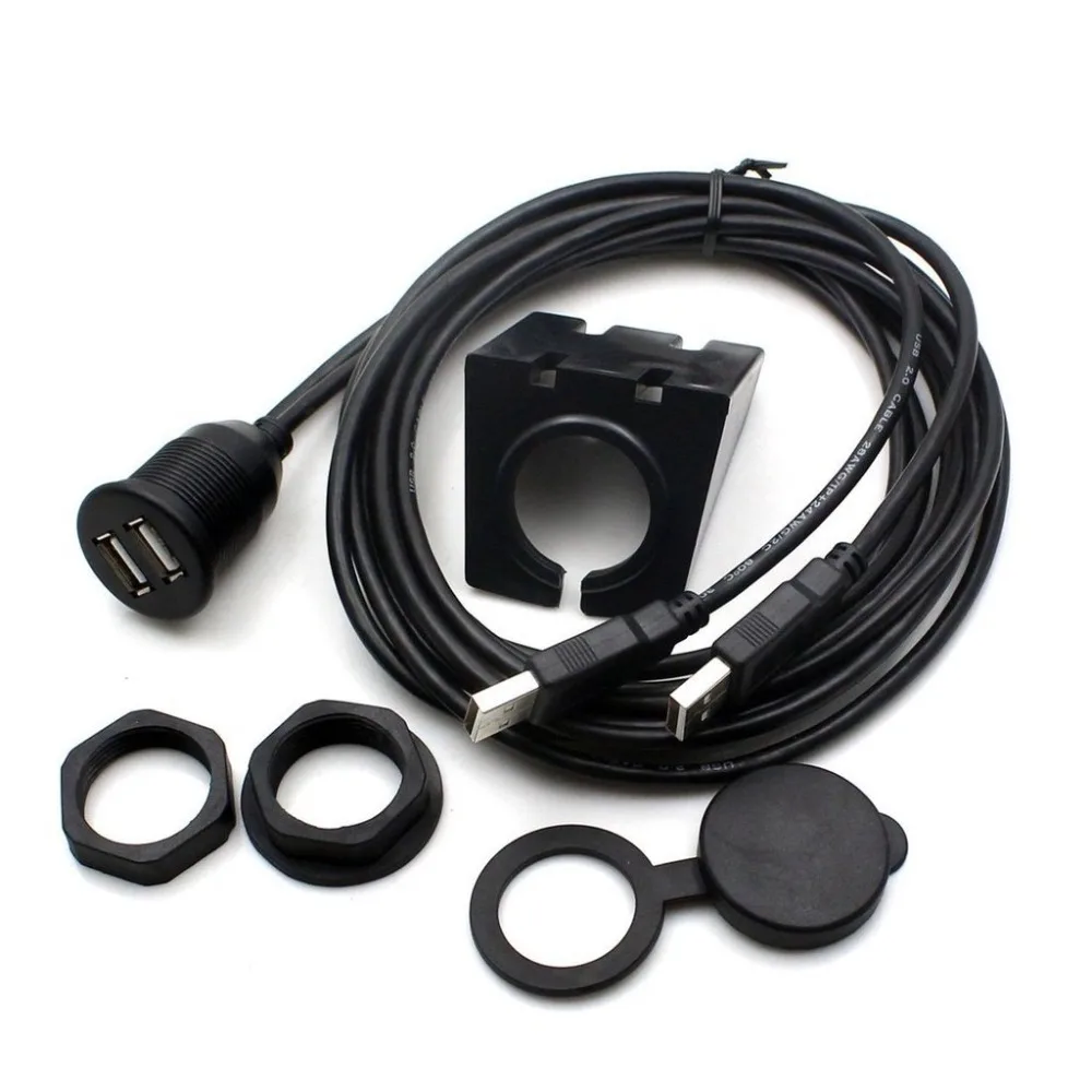 Dual USB 2.0 Extender Car Boat Motorcycle Dash Flush Mount Dashboard Panel cable 2Mextender usb