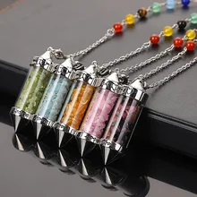 New Reiki Healing 7 Chakra Wishing Bottle Pendulum Natural Chip Stone Pendant Necklace for Women Men Divination Amulet Jewelry цена New Reiki Healing 7 Chakra Wishing Bottle Pendulum Natural Chip Stone Pendant Necklace for Women Men Divination Amulet Jewelry цены онлайн