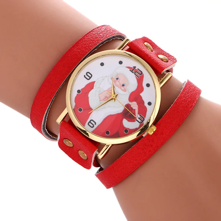 

2019 New Hot Selling Personality Pu Wrapped Bracelet List Christmas Patterns Lady Simple Fashion Watch Wholesale
