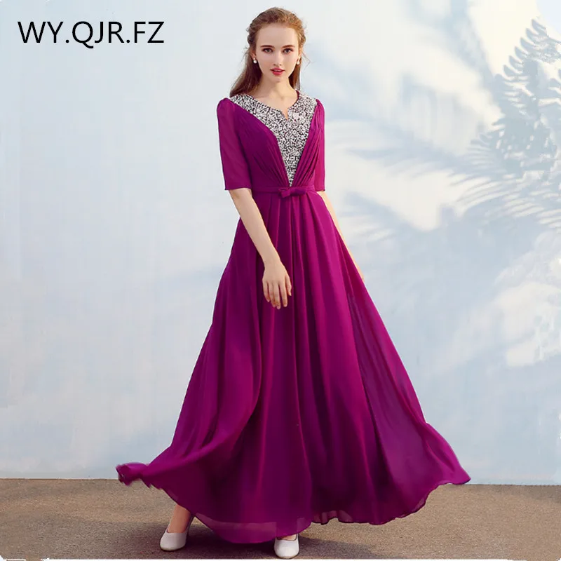 

JYHS138#Chiffon Sequins Set drill Lake Blue Violet White Rose Evening Dresses Long Graduation Party Chorus Host dress wholesale